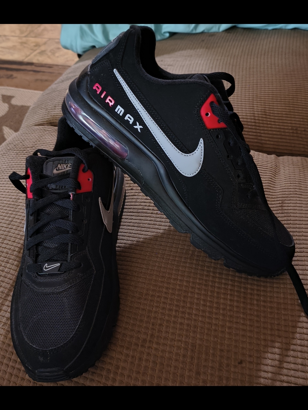 Nike Air Max Men's Black with Red Accents and White Swoosh Sneakers